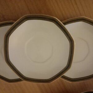 3 Christopher Stuart BLACK DRESS China Octagonal Gold Saucer plates